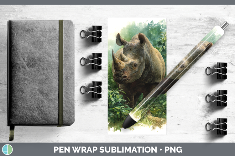 Rhino Safari Botanicals Pen Wrap Sublimation Design