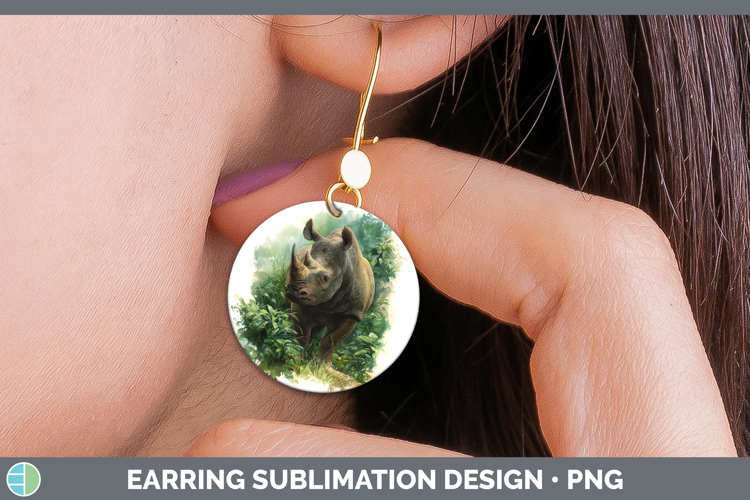 Rhino Safari Botanicals Round Earrings Sublimation Design