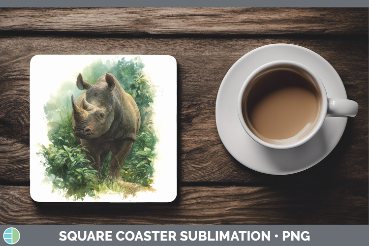 Rhino Safari Botanicals Square Coaster Sublimation Design