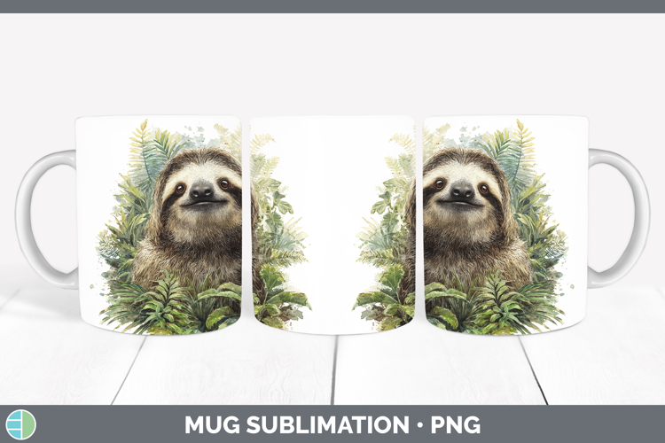 Sloth Safari Botanicals Mug Wrap Sublimation Design