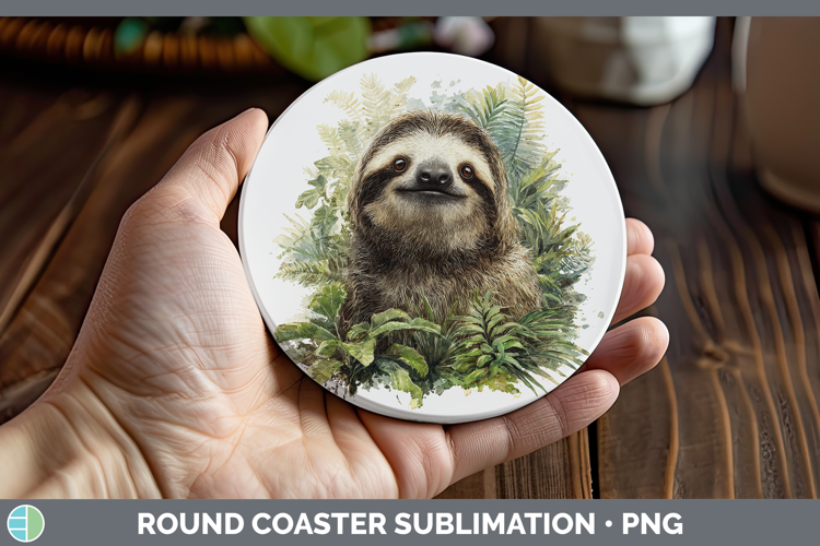 Sloth Safari Botanicals Round Coaster Sublimation Design