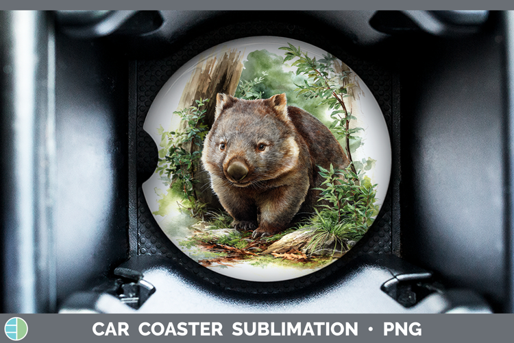Wombat Safari Botanicals Car Coaster Sublimation Design