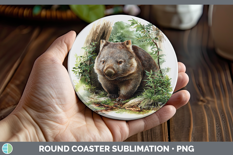 Wombat Safari Botanicals Round Coaster Sublimation Design