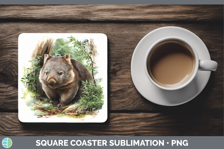 Wombat Safari Botanicals Square Coaster Sublimation Design