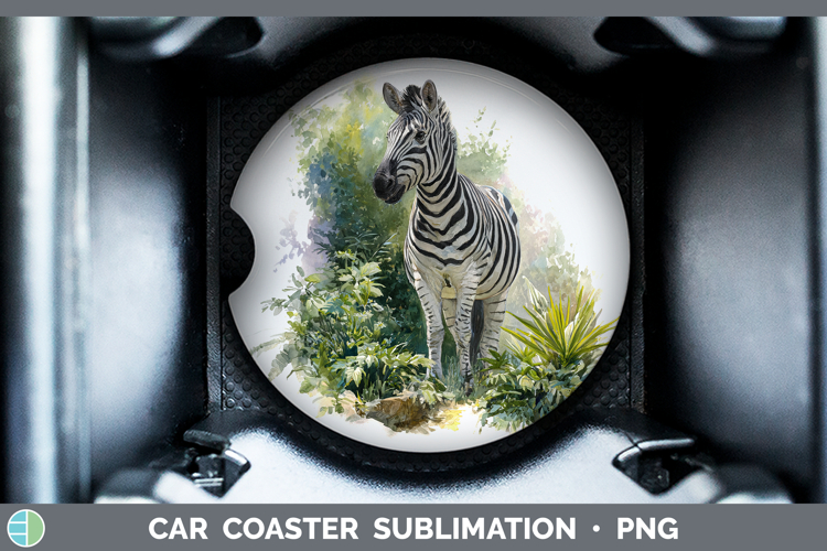 Zebra Safari Botanicals Car Coaster Sublimation Design