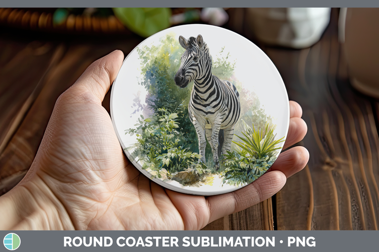 Zebra Safari Botanicals Round Coaster Sublimation Design