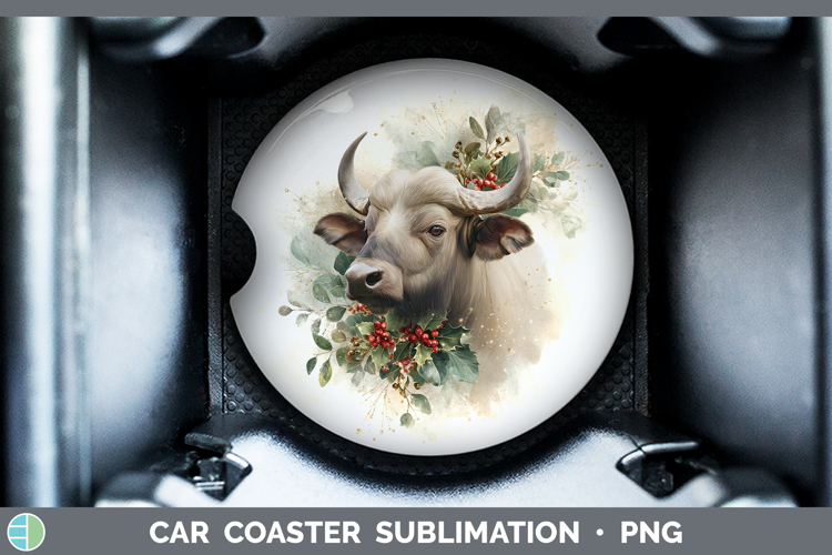 Buffalo Safari Christmas Botanicals Car Coaster Sublimation
