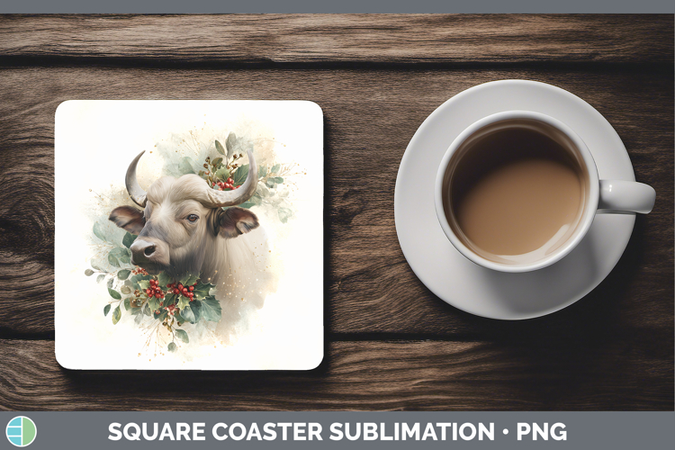 Buffalo Safari Christmas Botanicals Square Coaster Sublimati