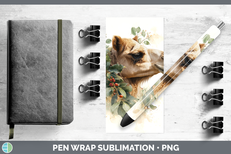 Camel Safari Christmas Botanicals Pen Wrap Sublimation Desig
