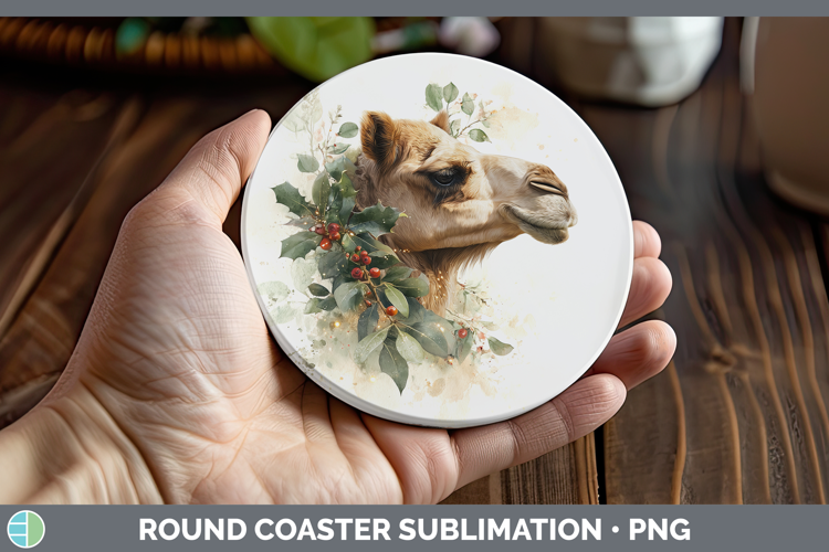 Camel Safari Christmas Botanicals Round Coaster Sublimation