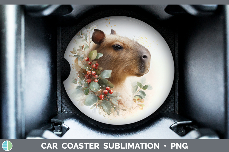 Capybara Safari Christmas Botanicals Car Coaster Sublimation