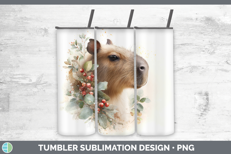 Capybara Safari Christmas Botanicals Tumbler Sublimation Des