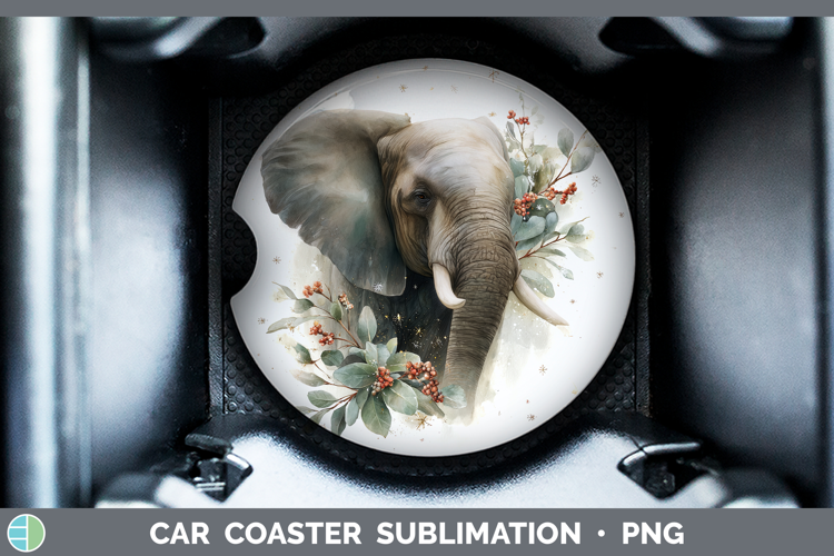 Elephant Safari Christmas Botanicals Car Coaster Sublimation