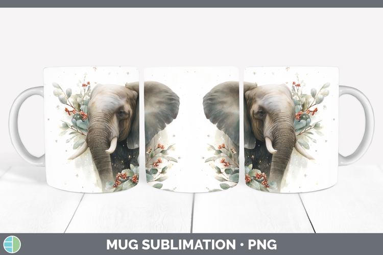Elephant Safari Christmas Botanicals Mug Wrap Sublimation De