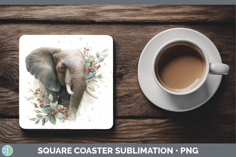 Elephant Safari Christmas Botanicals Square Coaster Sublimat