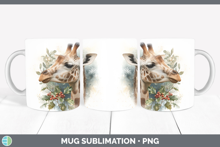 Giraffe Safari Christmas Botanicals Mug Wrap Sublimation Des