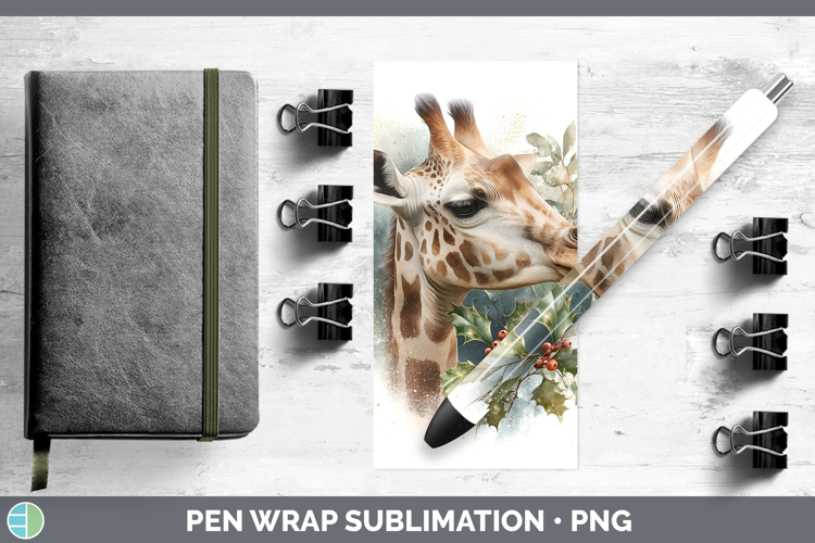 Giraffe Safari Christmas Botanicals Pen Wrap Sublimation Des