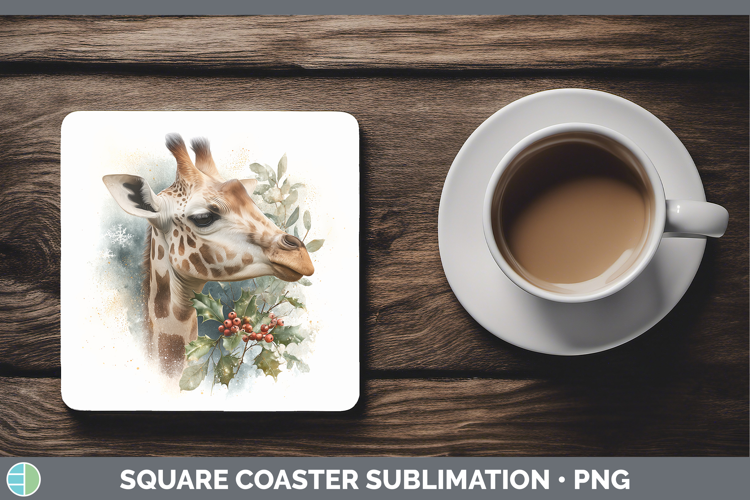 Giraffe Safari Christmas Botanicals Square Coaster Sublimati