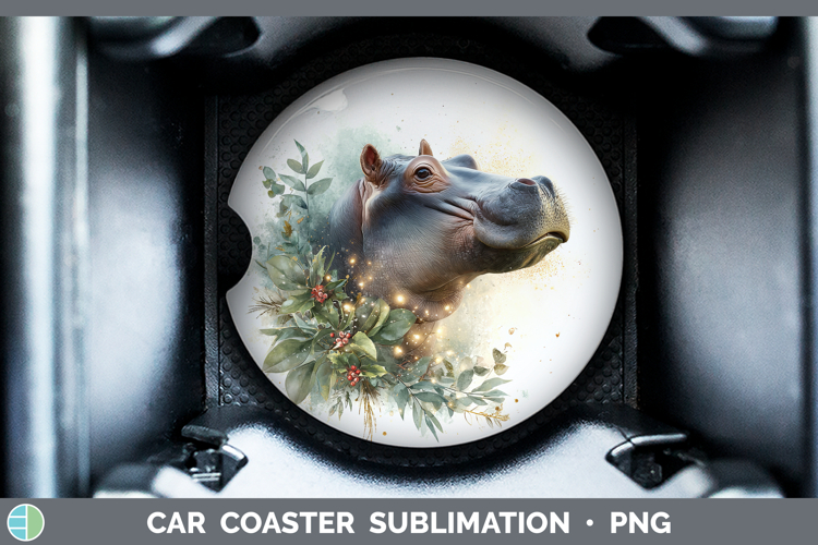 Hippo Safari Christmas Botanicals Car Coaster Sublimation De