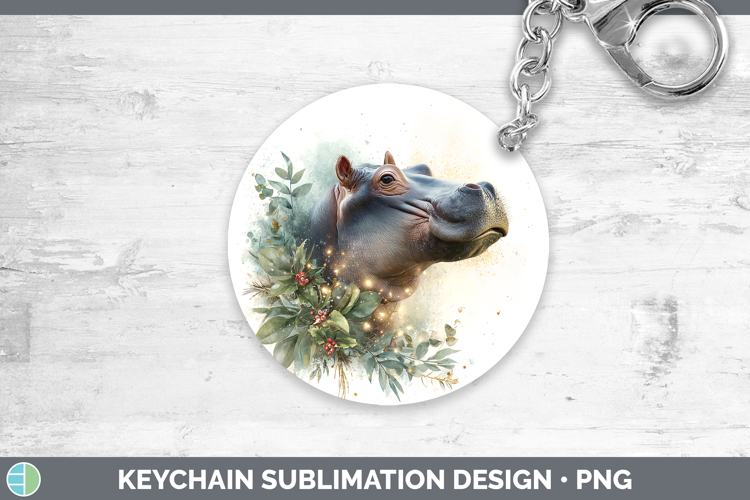Hippo Safari Christmas Botanicals Keychain Sublimation Desig