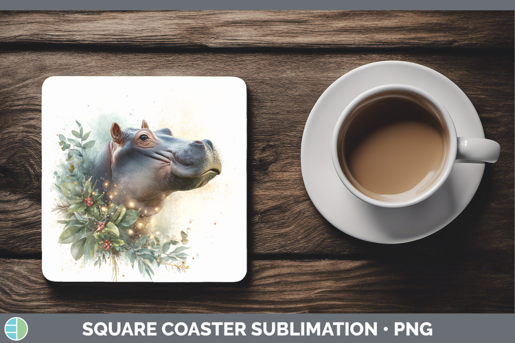 Hippo Safari Christmas Botanicals Square Coaster Sublimation