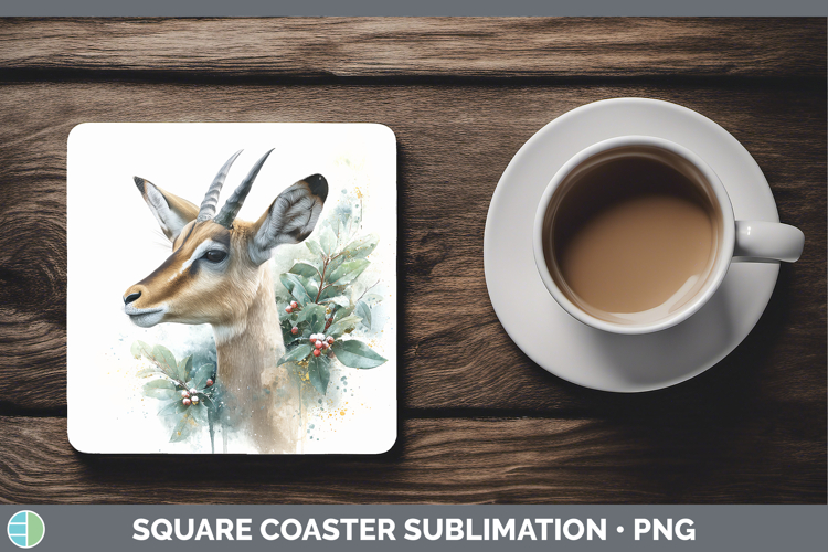 Impala Safari Christmas Botanicals Square Coaster Sublimatio