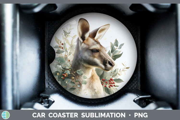 Kangaroo Safari Christmas Botanicals Car Coaster Sublimation