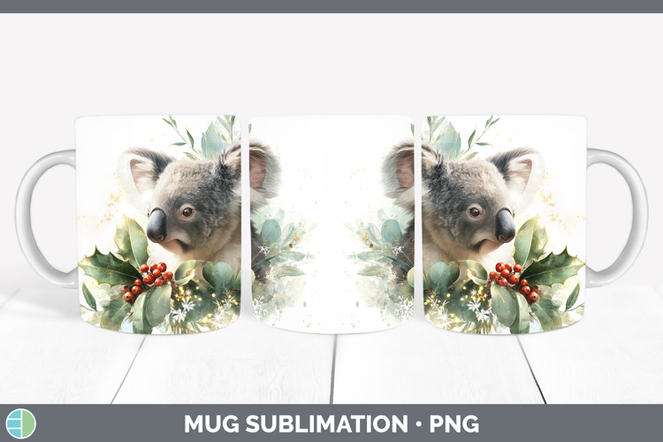 Koala Safari Christmas Botanicals Mug Wrap Sublimation Desig