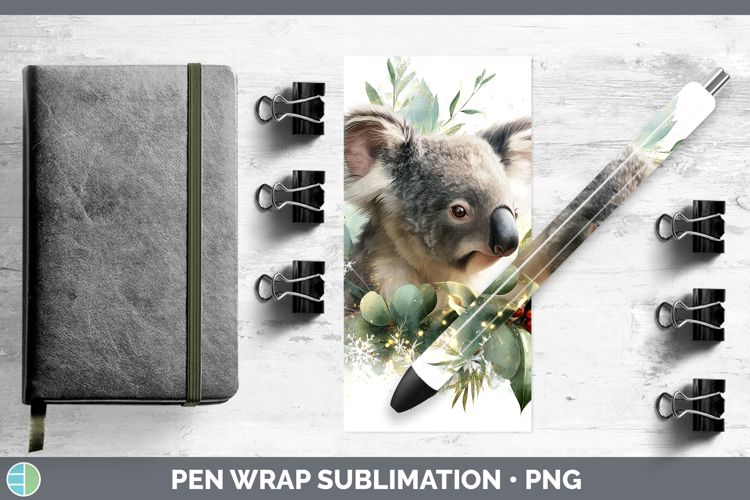 Koala Safari Christmas Botanicals Pen Wrap Sublimation Desig