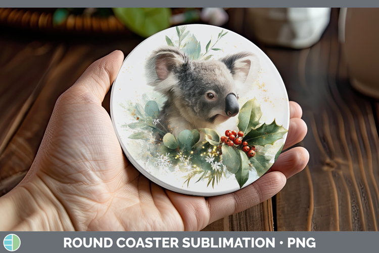 Koala Safari Christmas Botanicals Round Coaster Sublimation