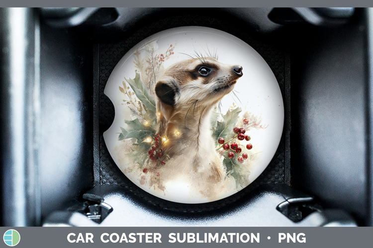 Meerkat Safari Christmas Botanicals Car Coaster Sublimation