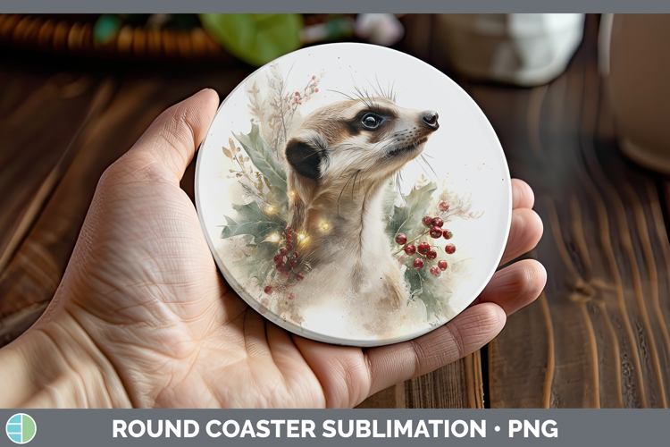 Meerkat Safari Christmas Botanicals Round Coaster Sublimatio