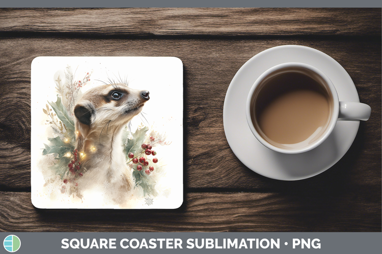 Meerkat Safari Christmas Botanicals Square Coaster Sublimati