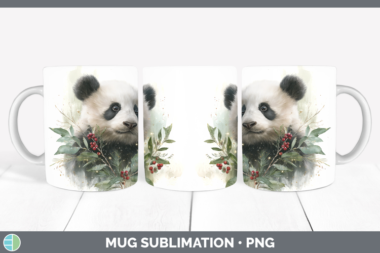 Panda Bear Safari Christmas Botanicals Mug Wrap Sublimation