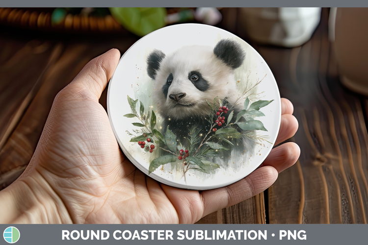 Panda Bear Safari Christmas Botanicals Round Coaster Sublima