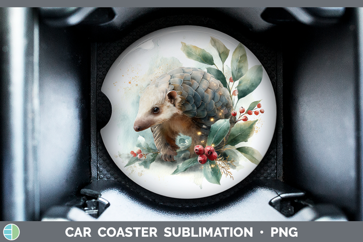 Pangolin Safari Christmas Botanicals Car Coaster Sublimation