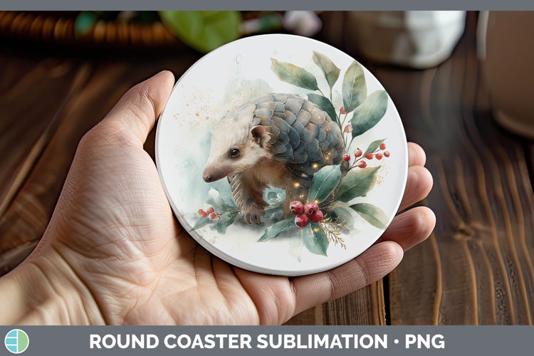 Pangolin Safari Christmas Botanicals Round Coaster Sublimati