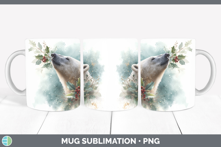 Polar Bear Safari Christmas Botanicals Mug Wrap Sublimation
