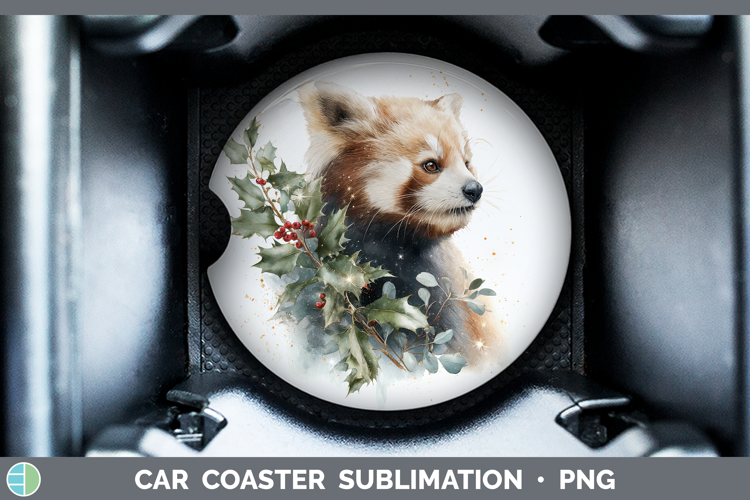 Red Panda Safari Christmas Botanicals Car Coaster Sublimatio