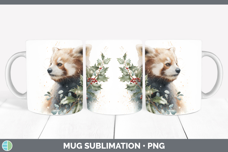 Red Panda Safari Christmas Botanicals Mug Wrap Sublimation D