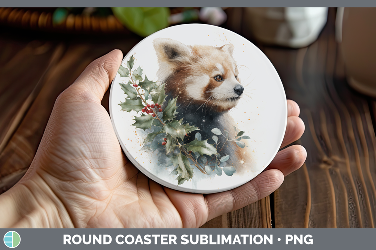 Red Panda Safari Christmas Botanicals Round Coaster Sublimat