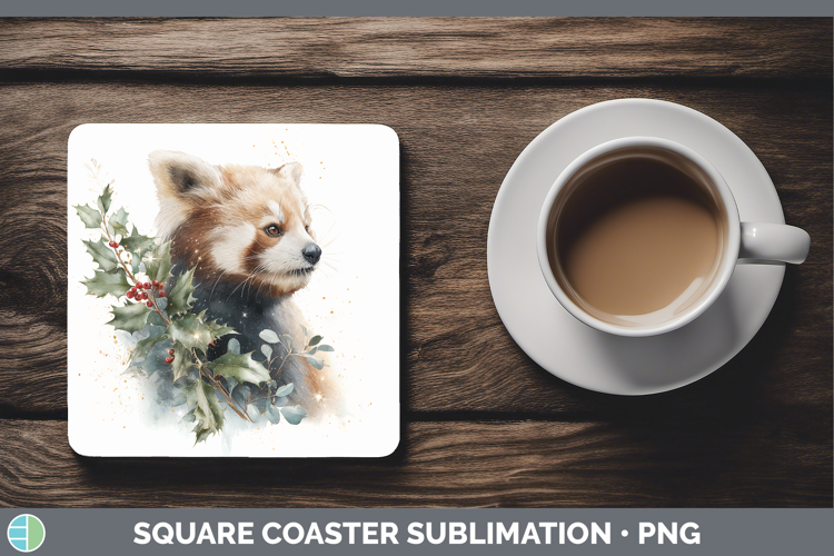 Red Panda Safari Christmas Botanicals Square Coaster Sublima
