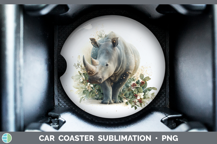 Rhino Safari Christmas Botanicals Car Coaster Sublimation De