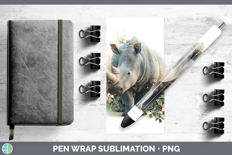 Rhino Safari Christmas Botanicals Pen Wrap Sublimation Desig