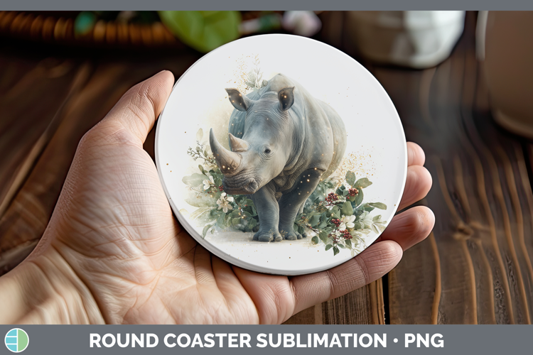 Rhino Safari Christmas Botanicals Round Coaster Sublimation