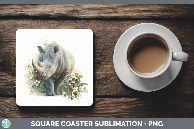 Rhino Safari Christmas Botanicals Square Coaster Sublimation