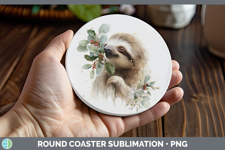 Sloth Safari Christmas Botanicals Round Coaster Sublimation