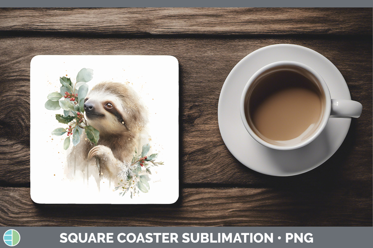 Sloth Safari Christmas Botanicals Square Coaster Sublimation