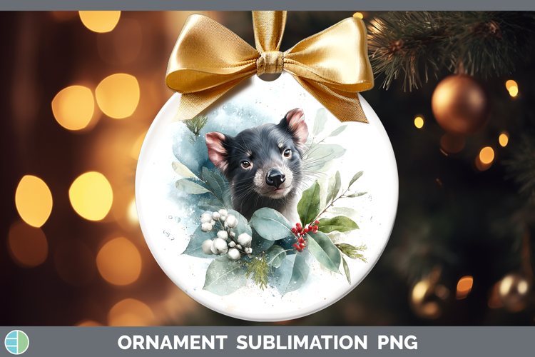 Tasmanian Devil Safari Christmas Botanicals Ornament Sublima