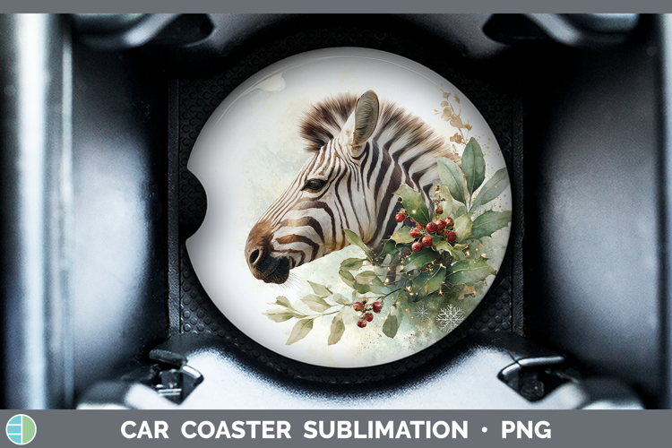 Zebra Safari Christmas Botanicals Car Coaster Sublimation De